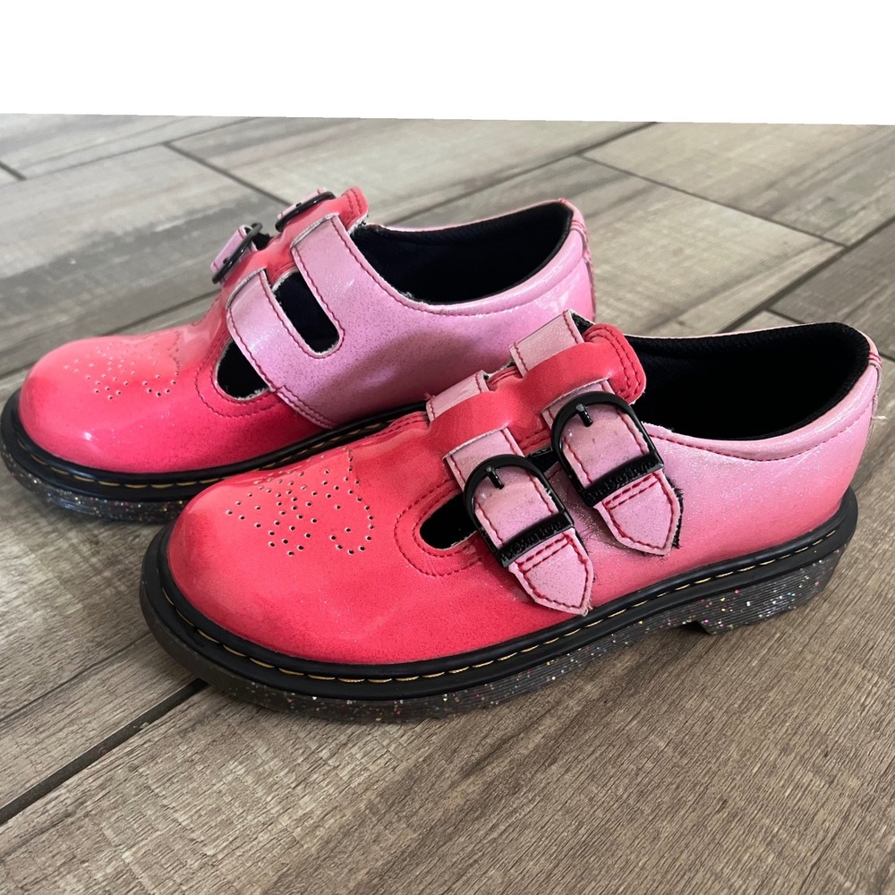 Dr. Martens 8065 Junior Pink Ombre Glitter  Mary Jane Shoes Girls Size 2